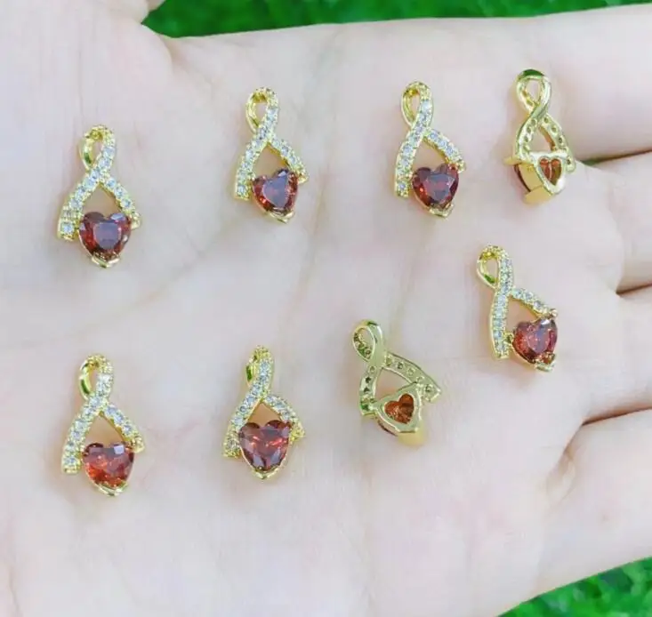 

Ожерелье с подвеской в виде сердца из Красного камня, 2 шт., позолоченные медные циркониевые принадлежности для ювелирных изделий, ожерелья, ...