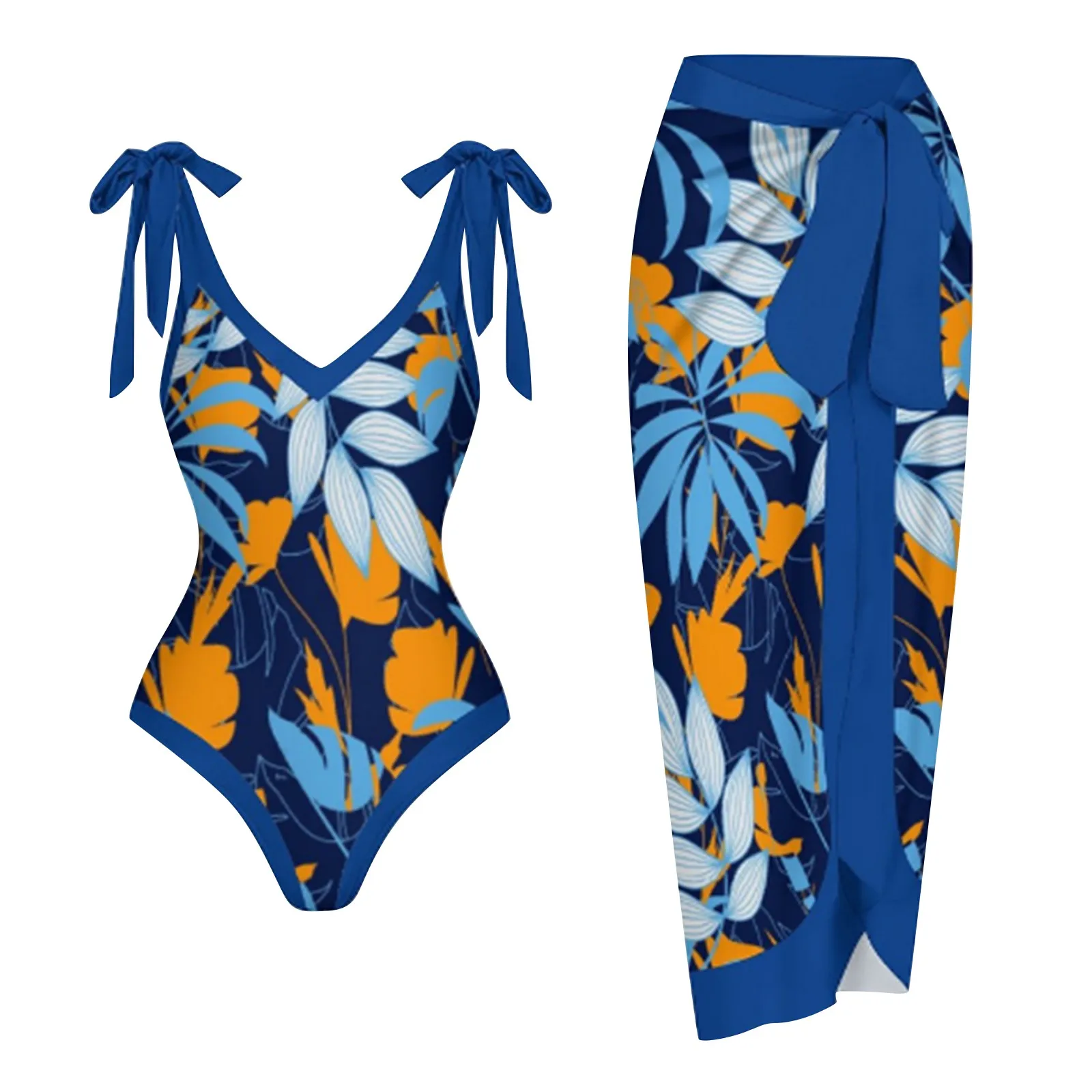 

Women's Retro V Neck Lace Up Leopard Floral Animal Geometric Abstract Graphic Printing Bikini Swimsuit Cover Up Set