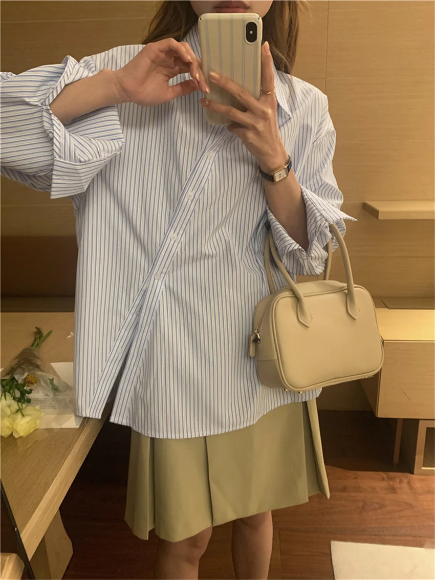 Рубашка Alien Kitty Женская с косым воротником шикарная приталенная рабочая одежда