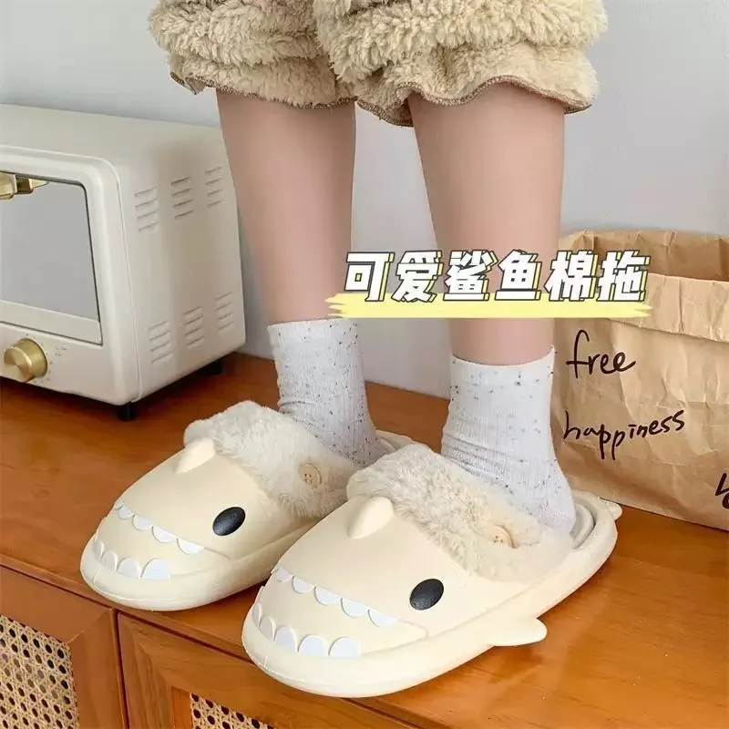 Тапочки акулы зимние хлопковые сланцы в виде Съемные женские теплые мужские