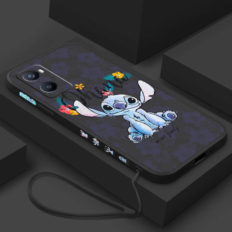 

Disney Stitch Flowers For OPPO A53S A52 A33 A32 A31 A16S A12 A11S A9 A5 F21 F11 2020 Pro Liquid Left Rope Phone Case