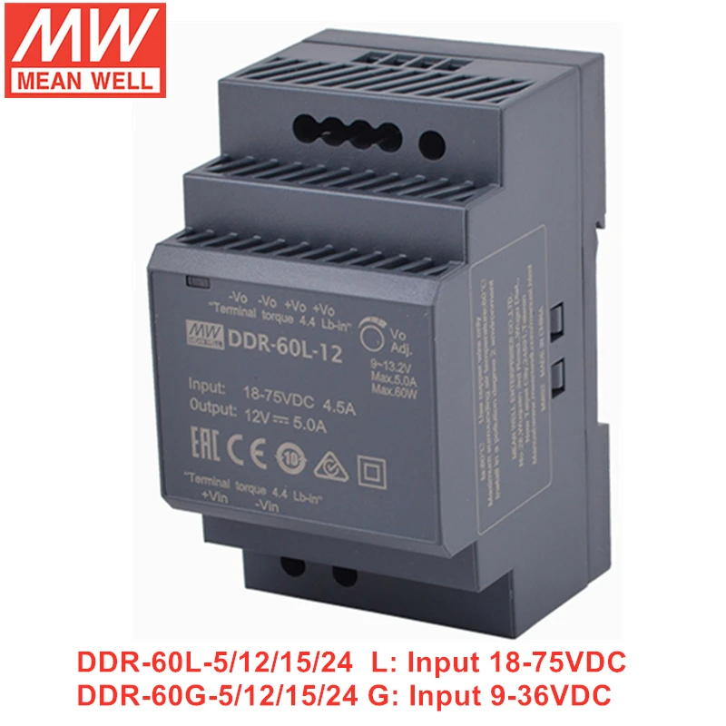 MEAN WELL DDR-60 Series блок питания 60W Slim DIN Rail DC-DC Converter DDR-60L-5/12/15/24 DDR-60G-5/12/15/24