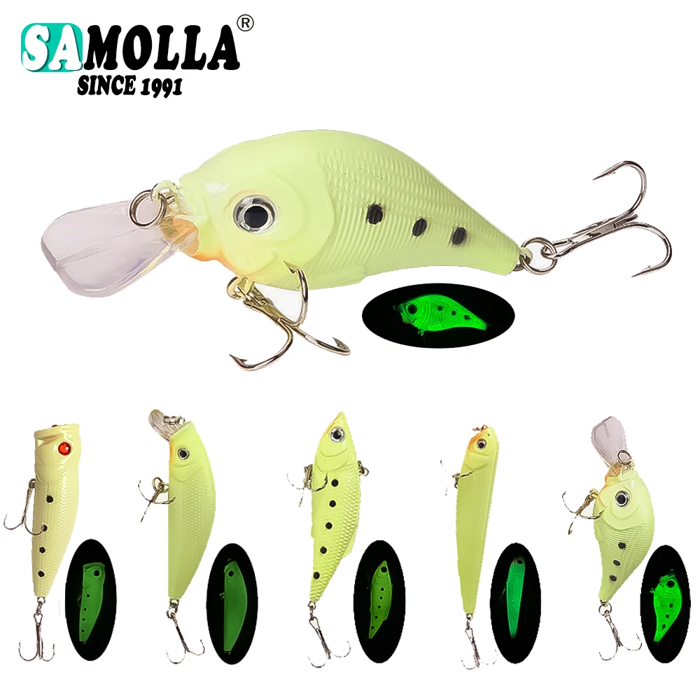 Whole Body Noctilucent Bait Luminous  Crankbait Pencil Vib Minnow Poppers Fishing Lure Set Weights 7.6-10.3g Fishing Lures 2019