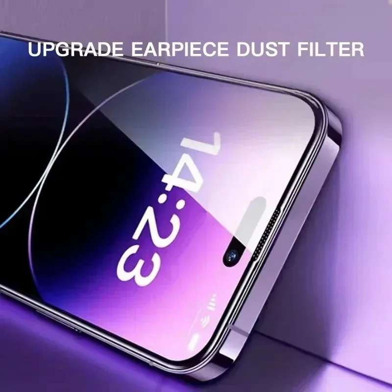 2 pezzi di vetro temperato Анти-spia на installazionetica polvere для iPhone 15 11 12 13 14 Pro Max Mini Plus X XR XS protezi