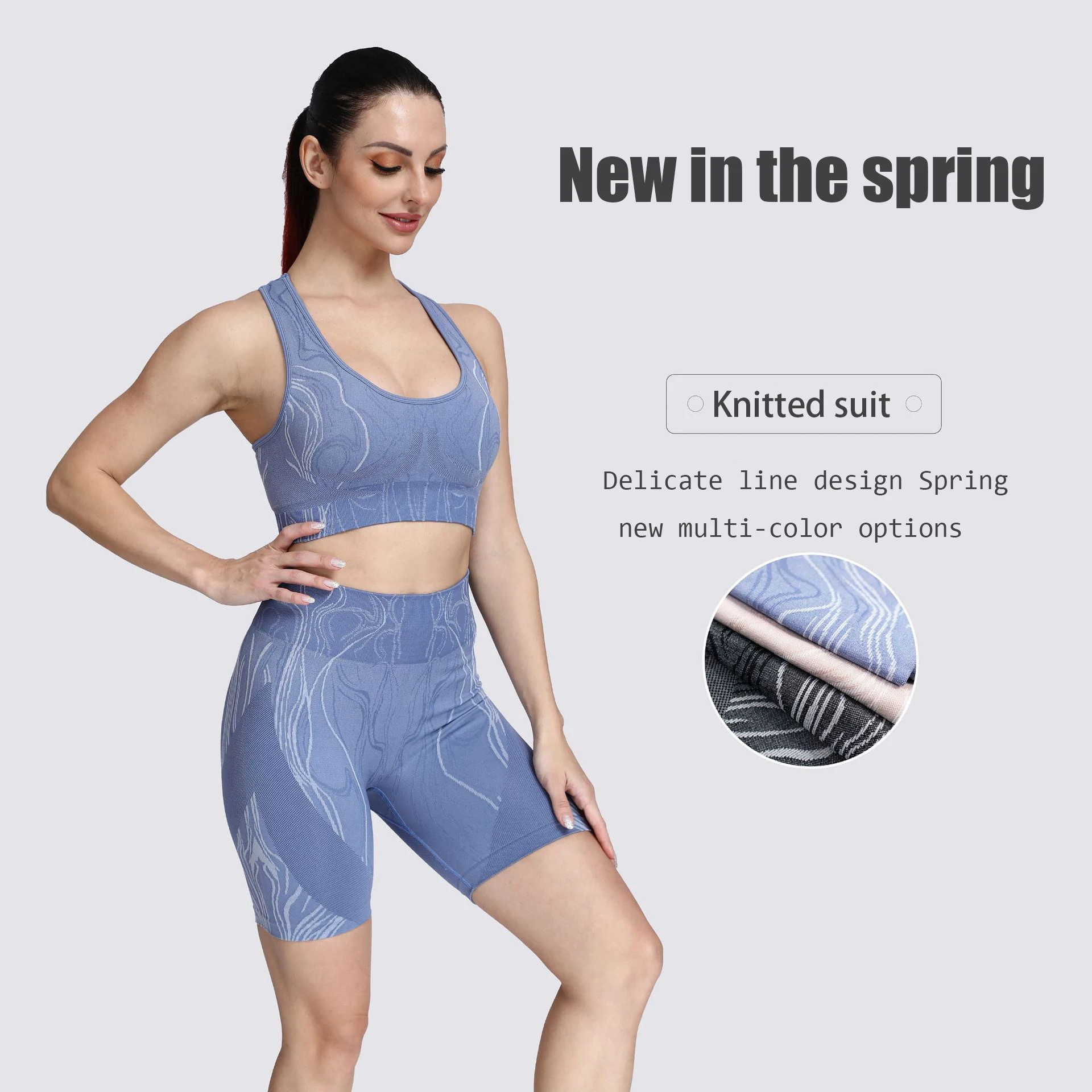 

WHOUARE Women Sets Printing Seamless Knitted Leggings Peach Hip Fitness Sports Pant Yoga Shorts Multicolor Suits 2022 Spring New