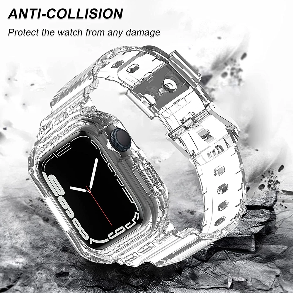 Чехол и ремешок для Apple Watch Band 41 мм 45 40 44 42 мм/38 мягкий силиконовый прозрачный