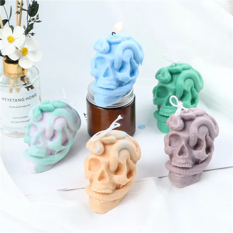 DIY Serpent Skull Candle Silicone Mold Halloween Easter Aroma Candle Making Handmade Soap Plaster Mold Home Decor Crafts