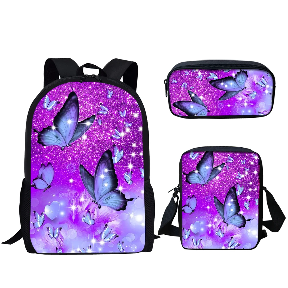 

Purple Butterfly Floral Print 3Set School Bags for Teen Girls Lightweight Backpack for Kids Bookbag Mochila Escolar