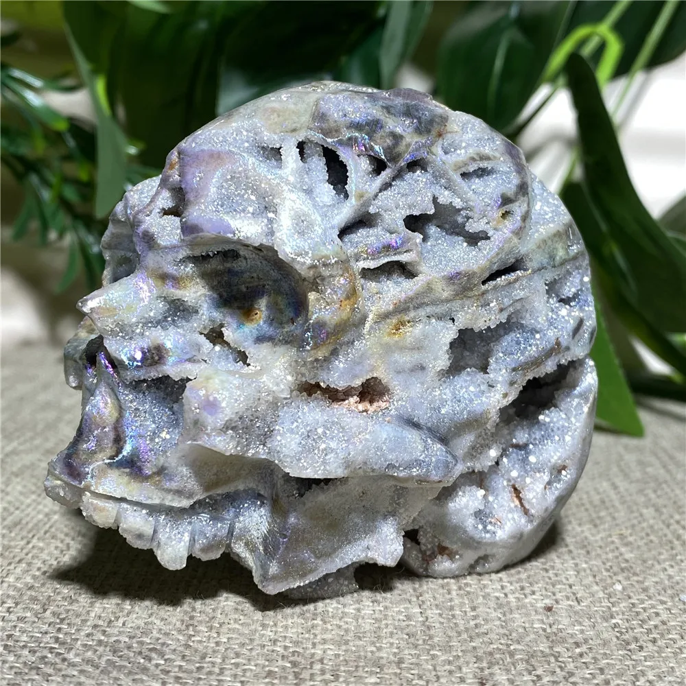 

Sphalerite Electroplate Skull Natural Crystal Quartz Geode Stone Reiki Healing Witchcraft Cranium Ornament Home Decor For Room