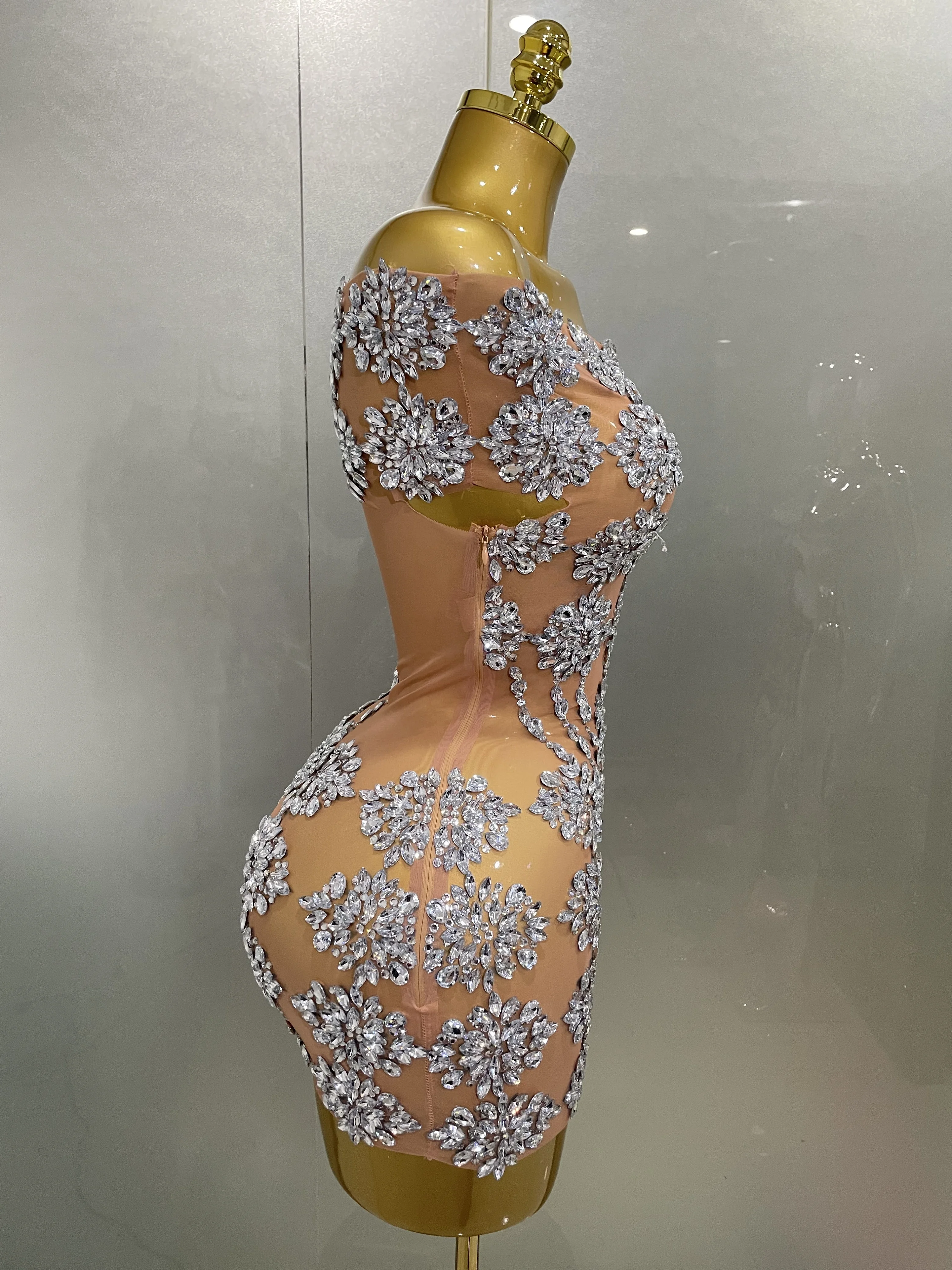 Роскошное блестящее сетчатое мини-платье со стразами 2025 женский сексуальный