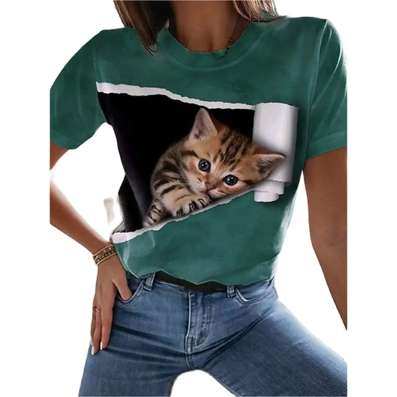 

Women's T-Shirt Summer Short Sleeve Tee Top 3D Cat Print Fashion Harajuku Ladies Clothing 2022 Hot Kawaii Girls T-Shirt Camiseta