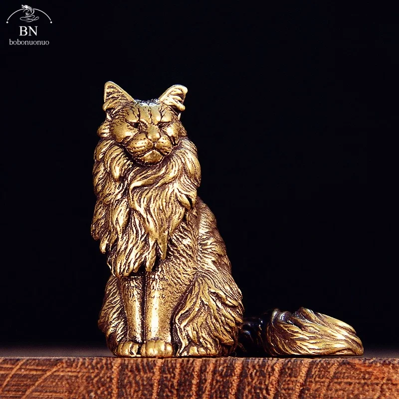 Фото Миниатюрные фигурки кошек мейн-кунов из латуни, маленькие статуэтки животных, настольные украшения, винтажный декор для дома, аксессуары для рукоделия №1
