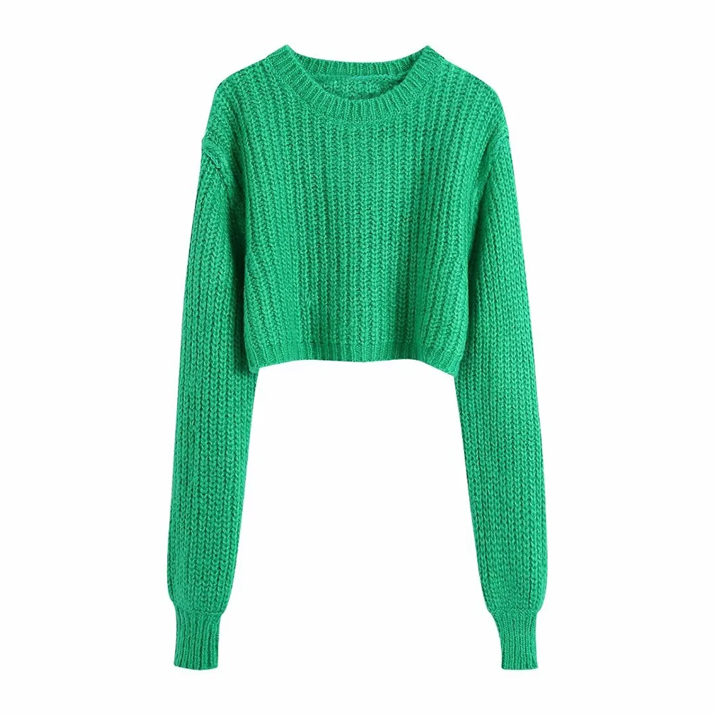 

PB&ZA Women 2022 Autumn New Fashion Knitted Sweater O Neck Long sleeve Female Pullovers Tops Casual Green Knitwear Jumper5536108