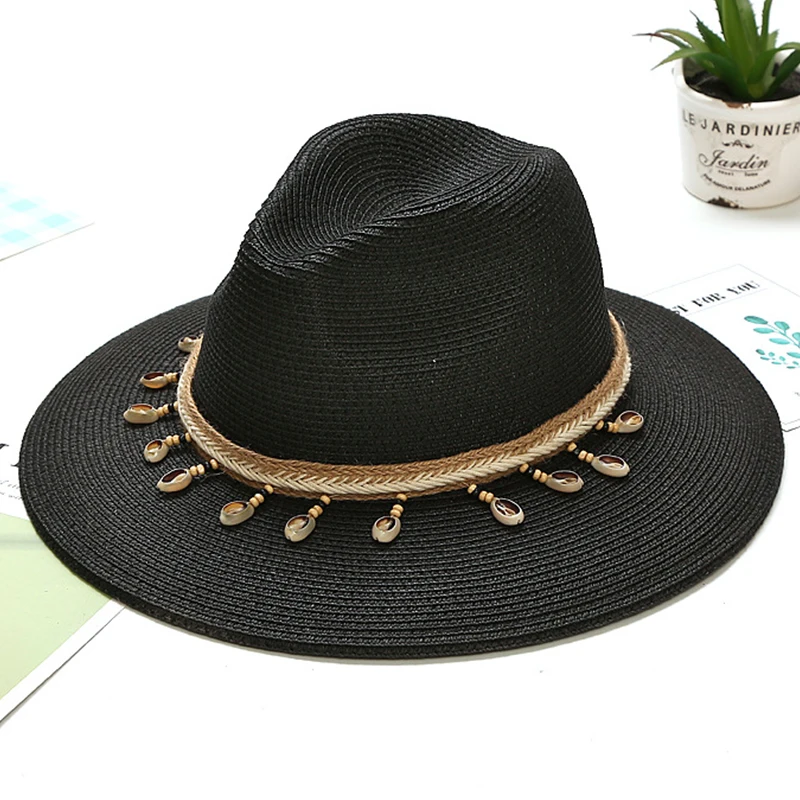 

Summer Seaside Holiday Women's Sun Hats for Men Big Brim Solid Belt Casual Beach Sun Protection Fedora Jazz Hat Chapeu Masculino