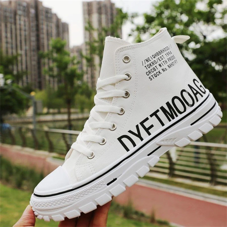 High Top Fashion Canvas Shoes Men Breathable Lace-up Sneakers With Platform Beige Black Gray Designer Vulcanized Footwear