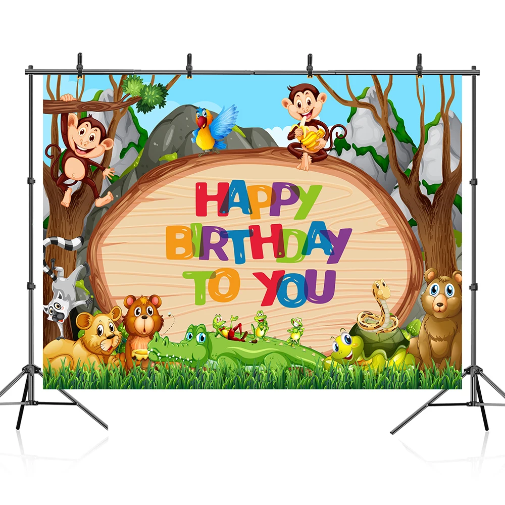 

Bonvvie Newborn Child Birthday Party Decoration Background Banner Cartoon Safari Forest Jungle Customized Photography Backdrop