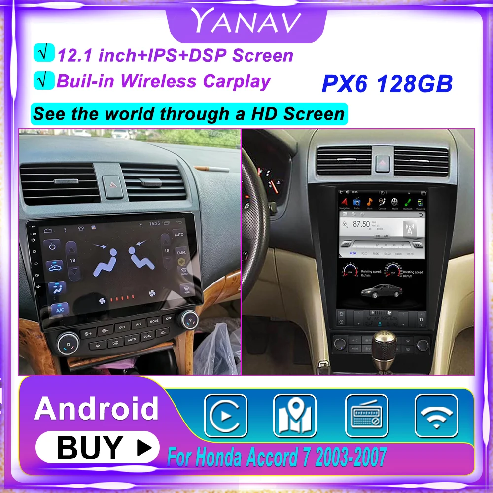 

12.1 inch PX6 128G Car Radio For Honda Accord 7 2003-2007 Android GPS Navigation Auto Stereo Tape Recorder Head unit Multimedia