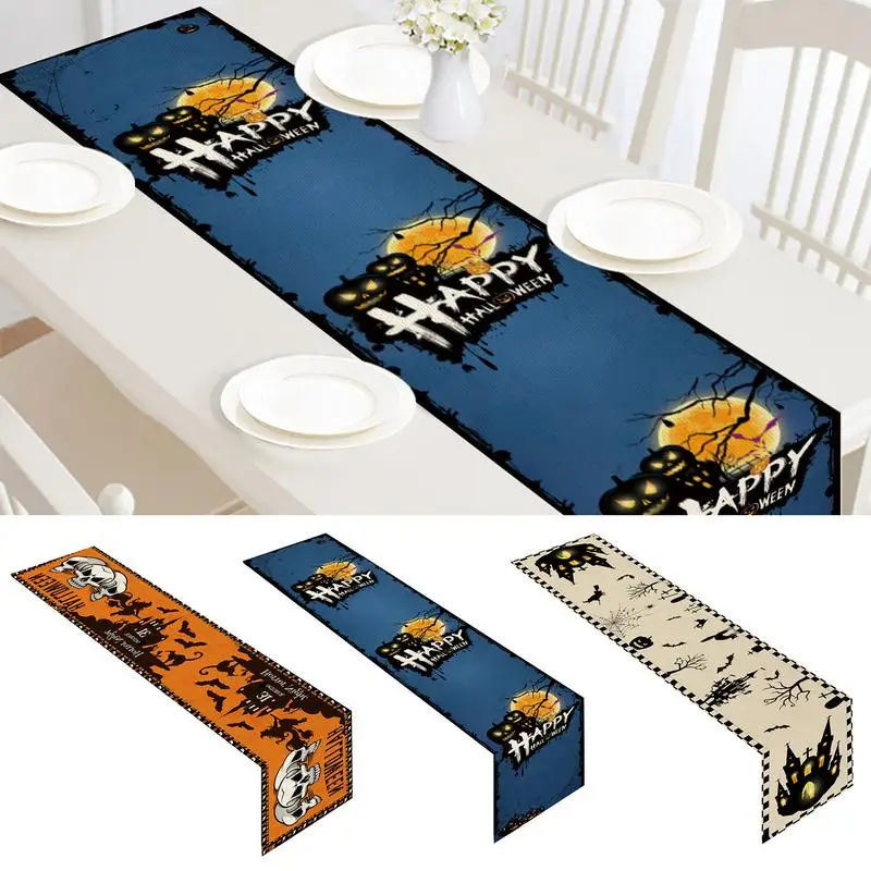 

Table Runners Halloween Decorations Party Decoration Linen Table Runner 70.8X11.9 Inches Linen Fabric With Pumpkin And Bat
