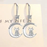 wholesale s925 sterling silver 2021 trendy womens fashion jewelry crystal zircon moon calf long tassel hanging earrings