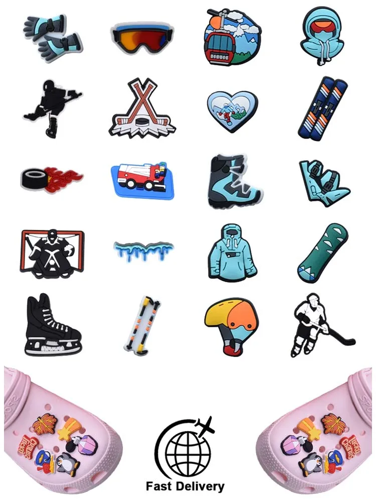 

1Pcs PVC Ice Hockey for Croc Charm DIY Shoes Accessories Badge Women Clogs Buckle Kids Pin Decoration Jeans X-mas Gift Wholesale