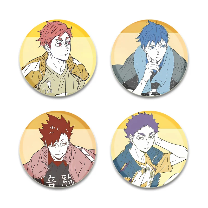 Фото Аниме Haikyuu! Броши Shoyo Hinata/Tobio Kageyama/Daichi Sawamura/sugawara Koushi мультяшный значок круглые булавки для подарка аксессуар №2