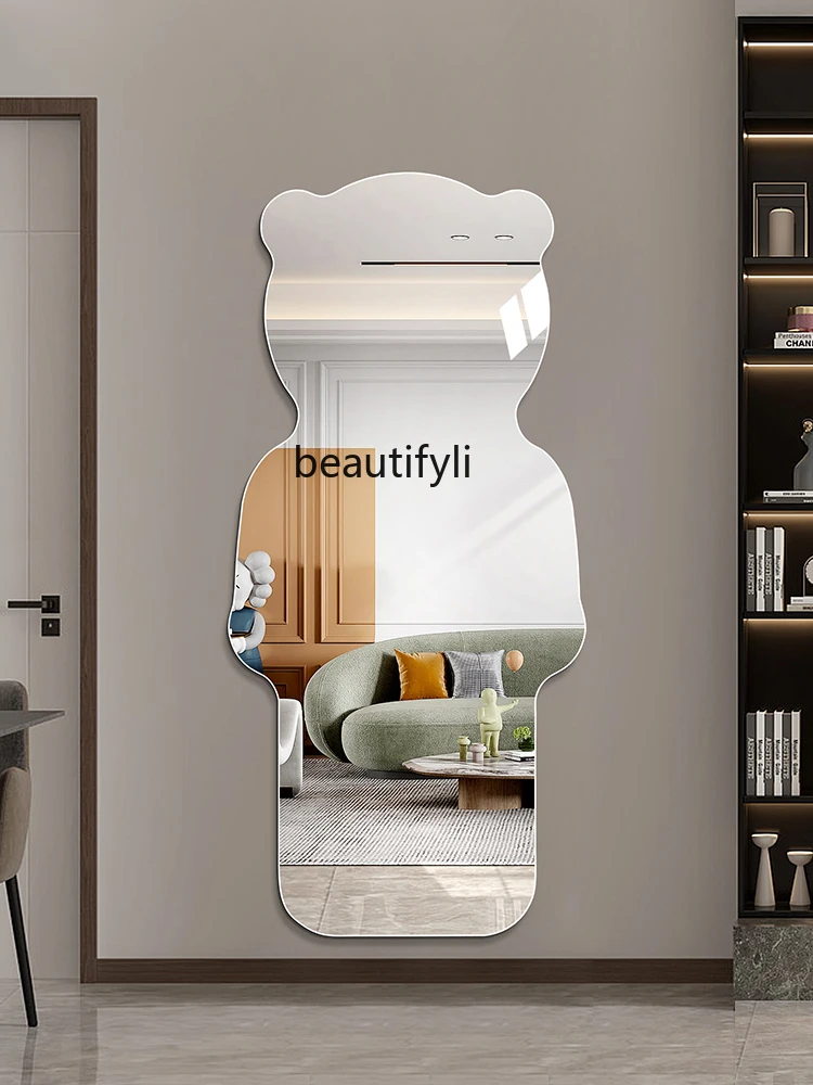 

yj Bear Dressing Mirror Home Wall Mount Full-Length Mirror Free Punch Wall Full-Length Mirror Hallway Mirror