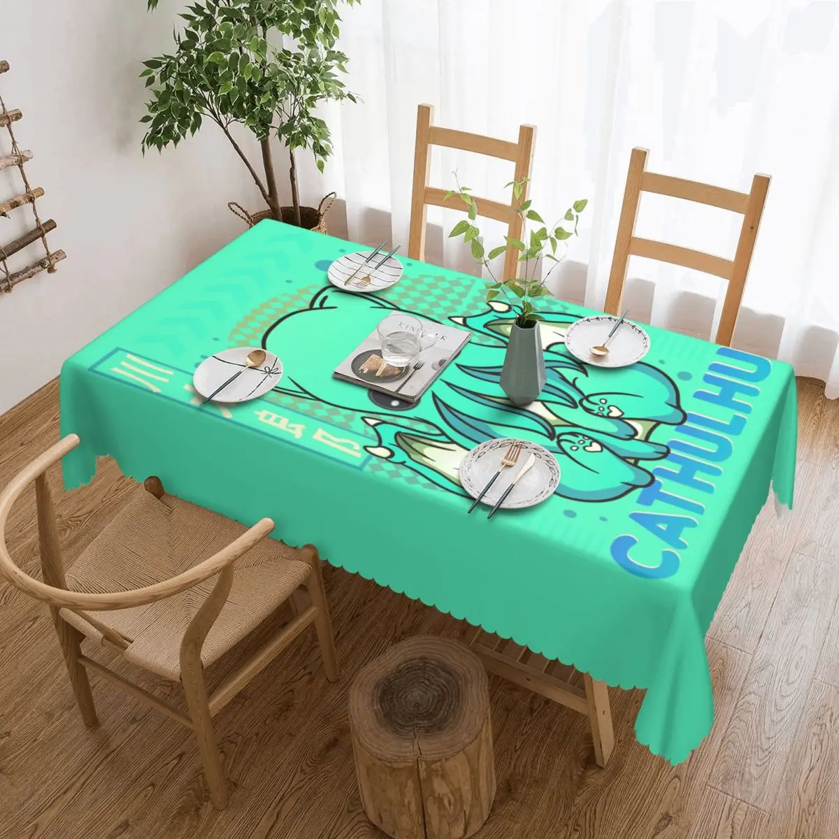 

Rectangular Waterproof Cute Cathulhu Cthulhu Cat Table Cover Table Cloth Tablecloth for Dining