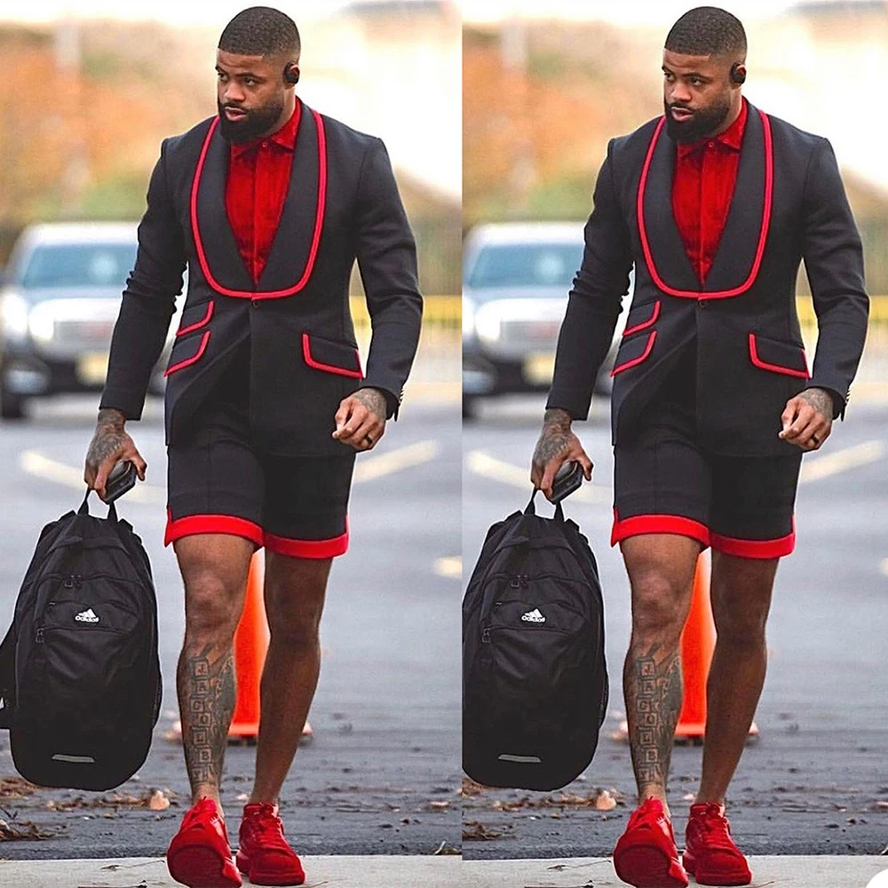 

2023 Summer Casual Black Tailored Made Men Suits Groom Tuxedos Jacket+Short Pant Prom Party Men's Beach Wedding Set 2 Pieces