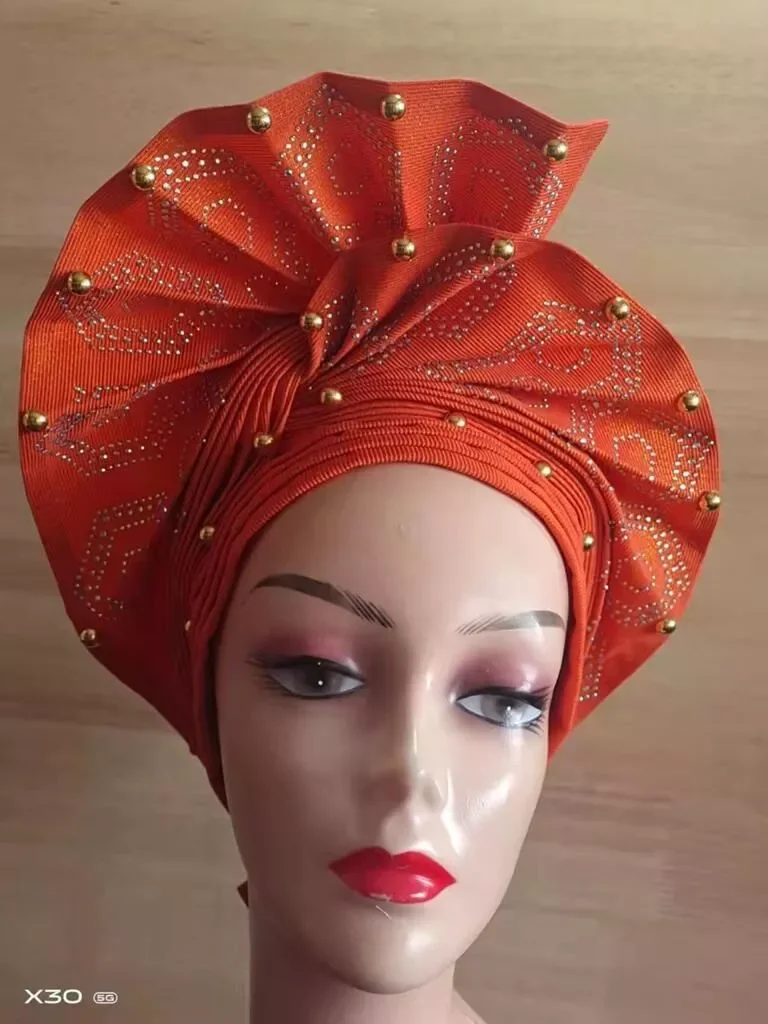 

NEW2023 African Turban Cap With Flower On Top Nigerian Sego Gele Headtie 2022 High Quality Auto Gele Already Made tie For Party