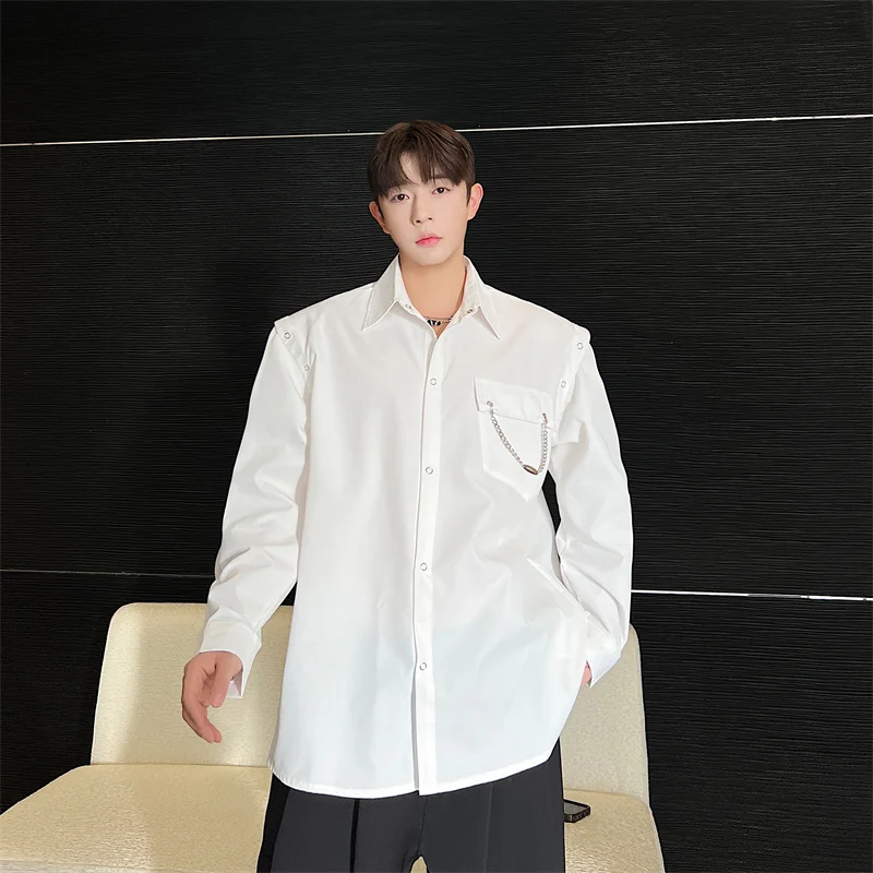 

Простая модная длинная рубашка с карманами, Повседневная Свободная рубашка, новинка 2023, корейские весенние однотонные мужские рубашки с от...