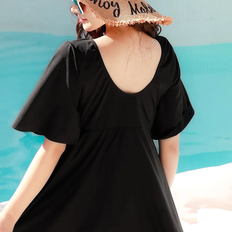 One Piece Swimsuit Women Push Up Conservative Swimwear Elastic Bathing Suit Female Solid Large Beachwear 2022 Monokini Plus Size