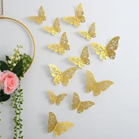 12pcset pretty gold sliver paper hollow butterfly sticker wedding festival bedroom wall room decoration accessories wallpaper