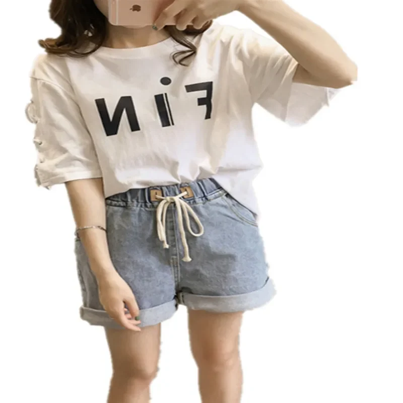 Корейская версия женской футболки свободный топ с рукавами на бретелях женская