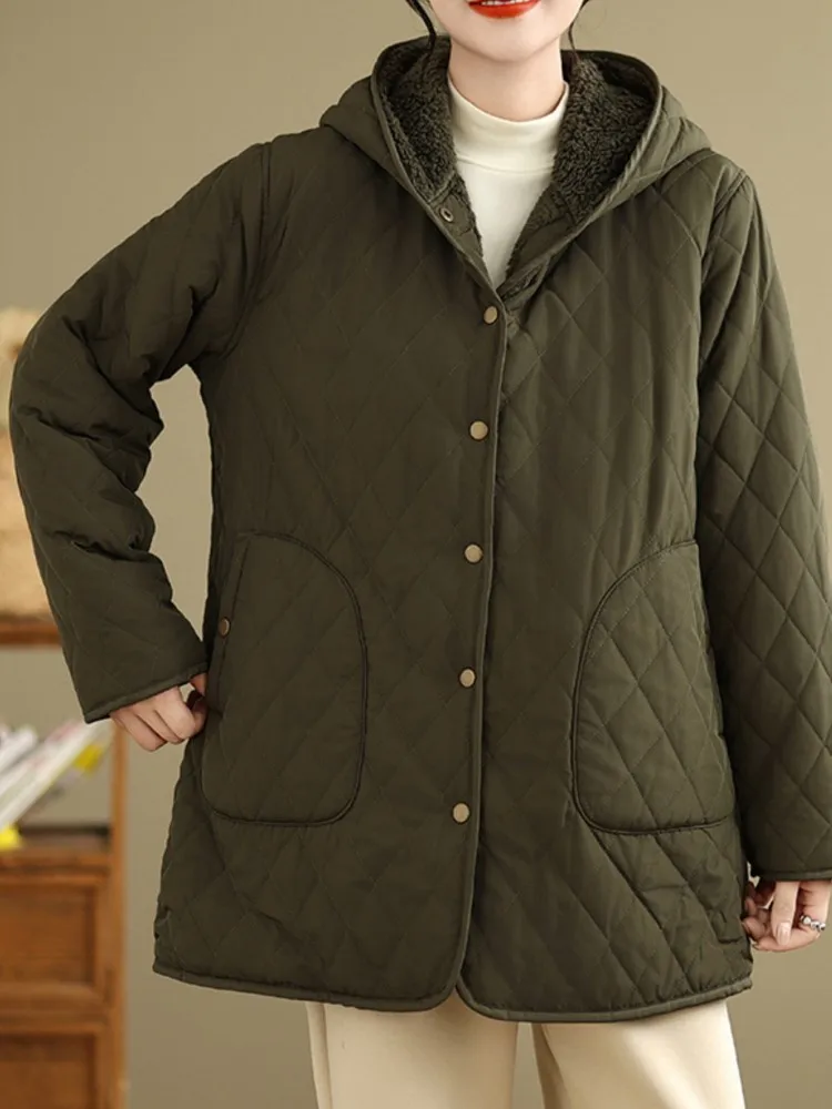 Зимнее стеганое хлопковое пальто женские повседневные модные клетчатые куртки с