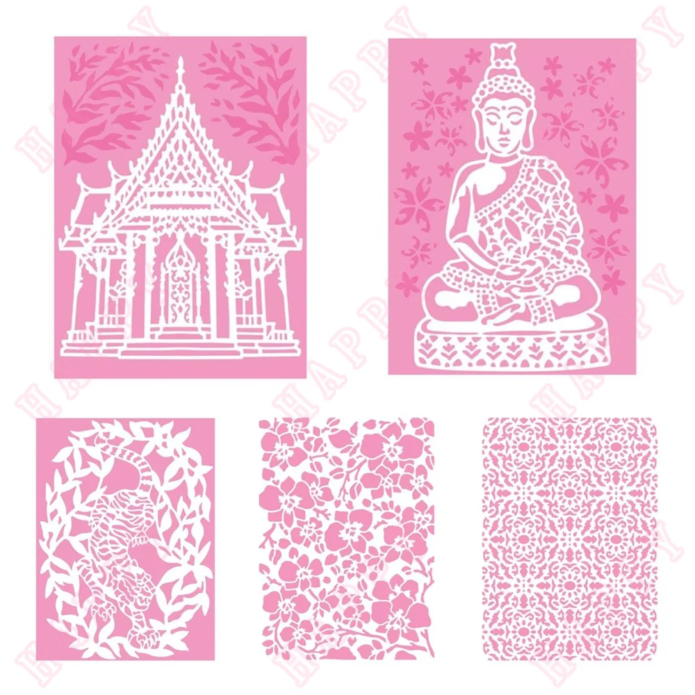 

Plastic Stencils Temple Tiger Leaves Diy Scrapbook Paper Craft Make Card Photo Album Decoration Template Diy Handmade Mould 2022
