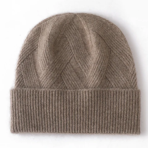 Женская зимняя шапка, новинка 100%, вязаные головные уборы из чистого кашемира, мягкие теплые шапки, женская модная повседневная утепленная шапка, качественная кашемировая шапка
