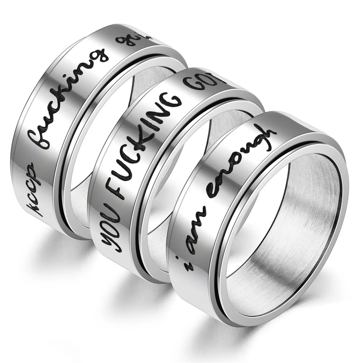 

Stainless Steel Anxiety Rings for Women Men Anti Stress Fidget Spinner Couple Ring I am Enough Letter Inspirational Ring Jewelry