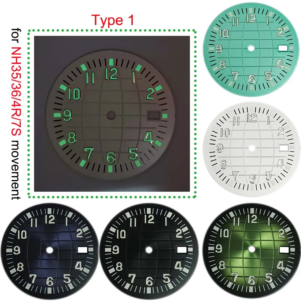 

32mm Green Luminous Watch Dial for NH35/NH36/4R/7S Movement Modified Dials With/No Watch Hands