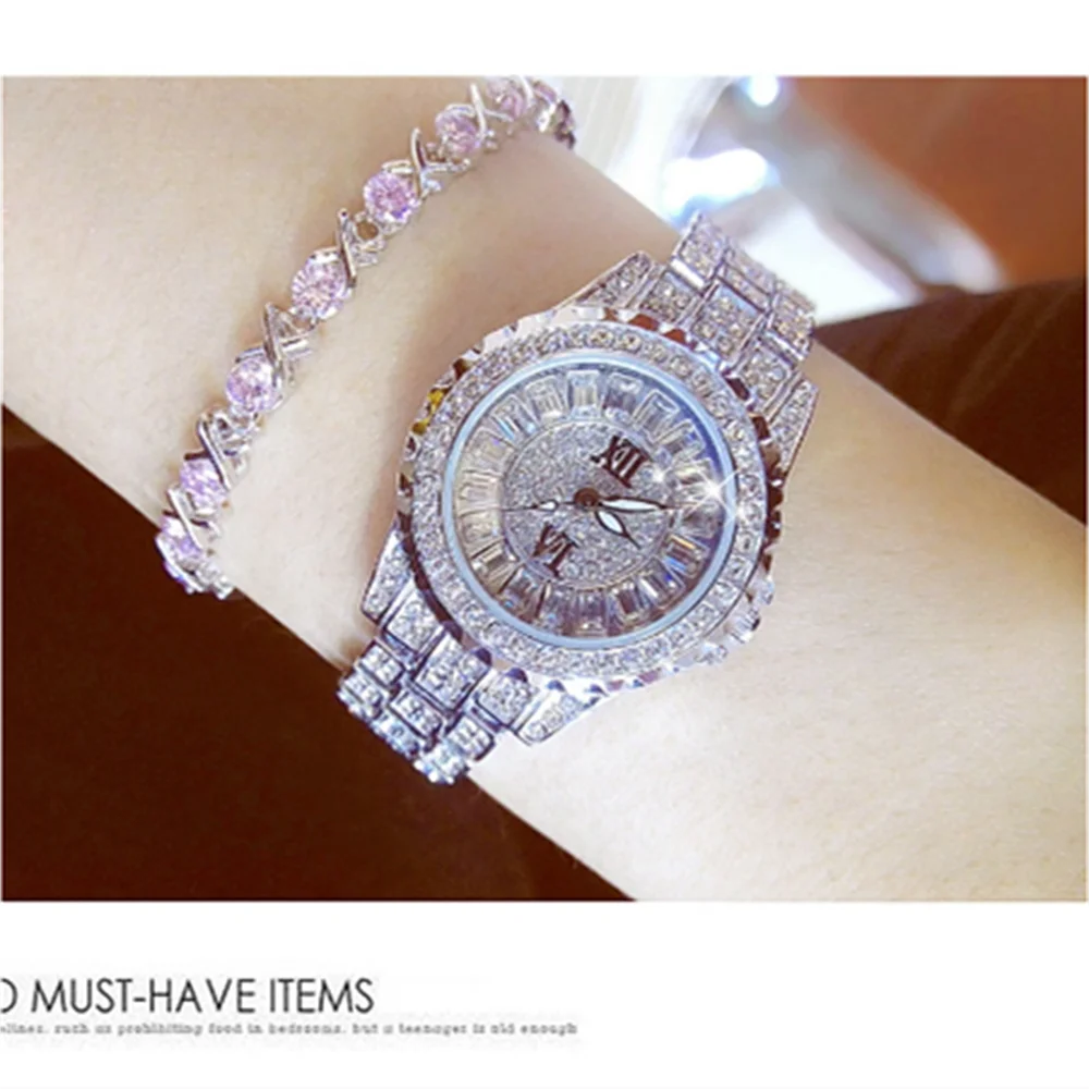 New Full Diamond Gold Watch For Women Luxury Elegant Ladies Watch Fashion Silver Crystal Bracelet Watches enlarge