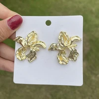 girlgo retro geometric flower stud earrings for girl hyperbole three dimensional irregular petals stud party jewelry