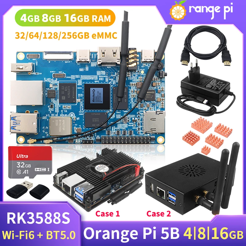 

Orange Pi 5B 4 Гб ОЗУ 32 Гб eMMC Flash RK3588S 8-ядерный 64-разрядный двухполосный стандарт стандарта раньше + BT5.0 гигабитный Ethernet работает на Debian Android Ubuntu