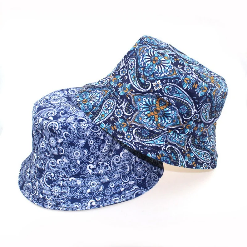 Bandana Bucket Hats For Women Floral Print Fashion Skateboard Black White  Blue Fishing Hats Hip Hop Swag hip hop Sun hat Men