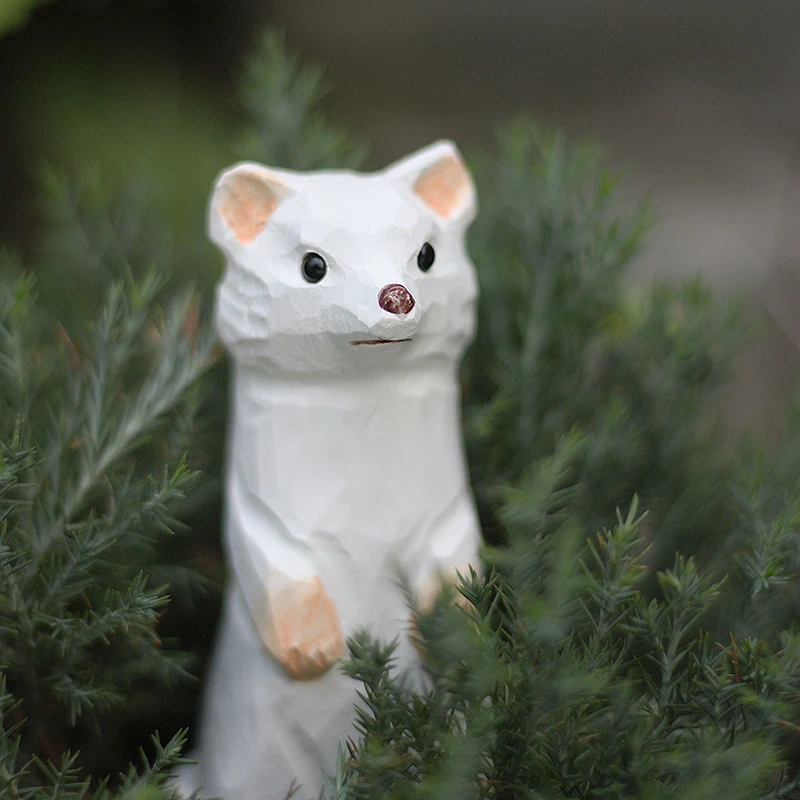 

Nordic-style Wooden Ferret Lovely Painting Ornaments Figurine Art Handmade Carving Decor Miniature Animals Crafts Children Gifts