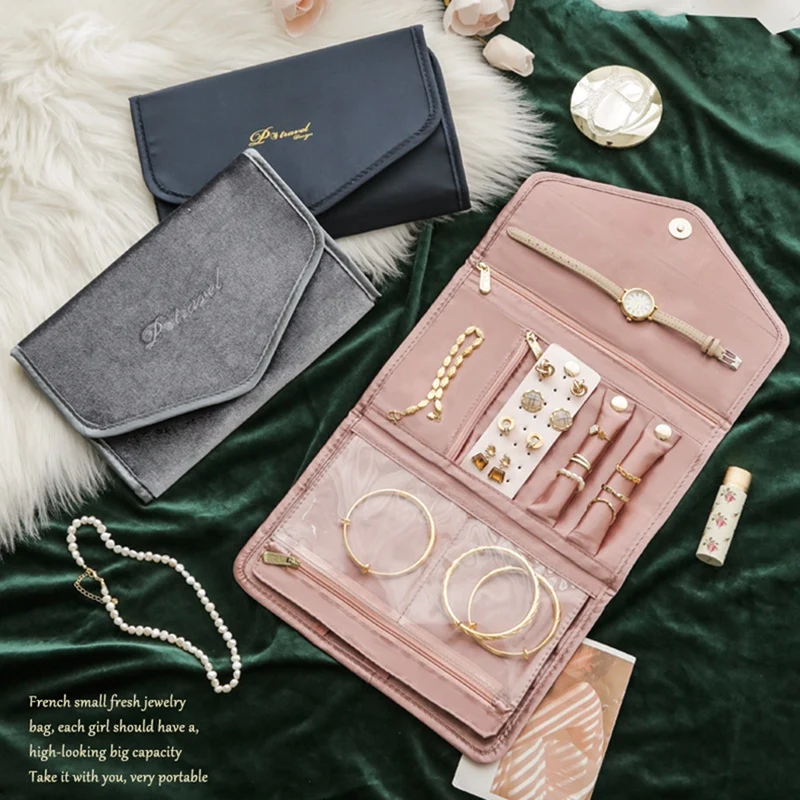 

High Grade Portable Jewelry Bag Travel Portable Storage Box Necklace Bracelet Watch Jewelry Box(Cloth Type)