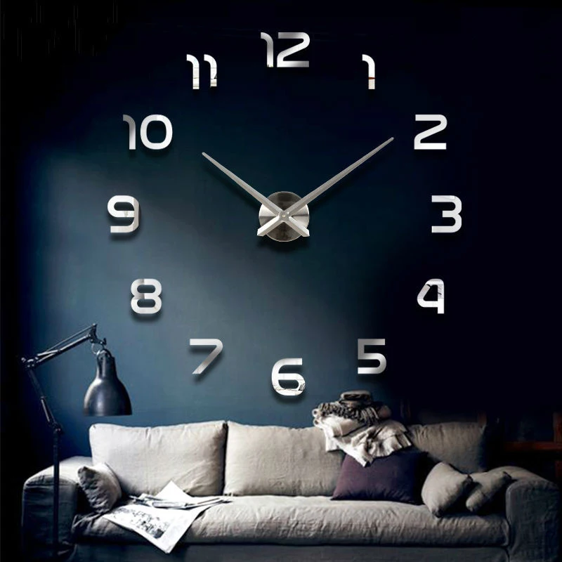 

Fashion 3D big size wall clock mirror sticker DIY brief living room decor meetting room wall clock