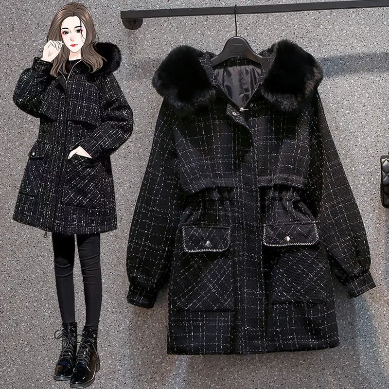 Winter New Style Small Down Cotton Coat Women's Hooded Waistband Fashion Age reducing Big Hair Collar Style Overcome Girls Coat