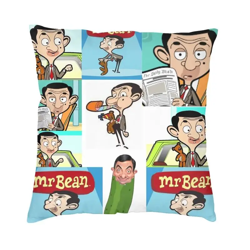 Modern Cartoon Mr Bean Animated TV Movie Sofa Cushion Cover Soft Throw Pillow Case Home Decorative Pillowcase