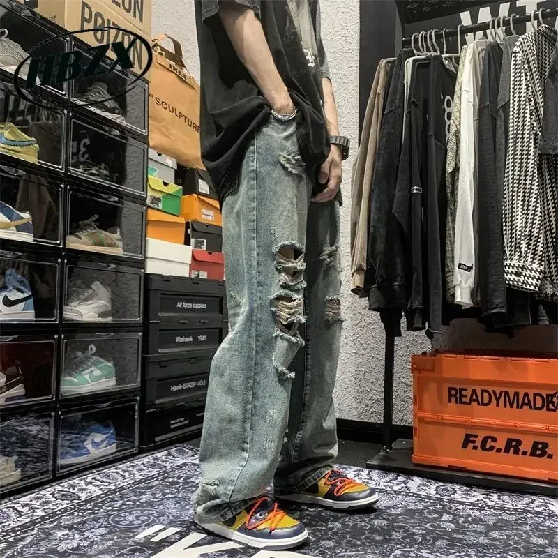 Мужские рваные джинсы с дырками в стиле хип-хоп