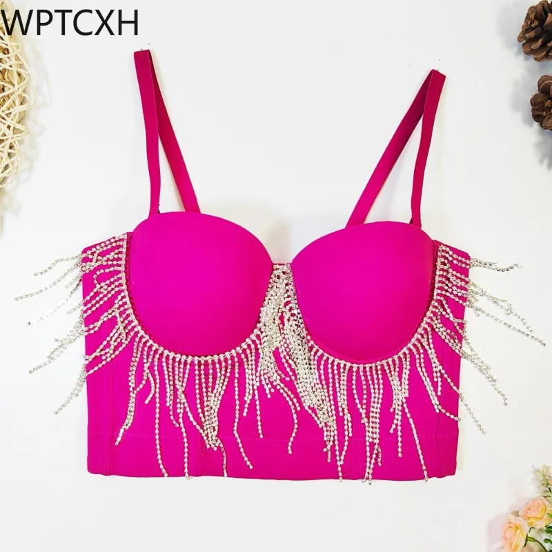 

Tassel Corset Chic Bra Sparkling Rhinestone Vest Party Wear Brassiere Beauty Backless Tops Fashion Ladies Streetwear Hot Wind