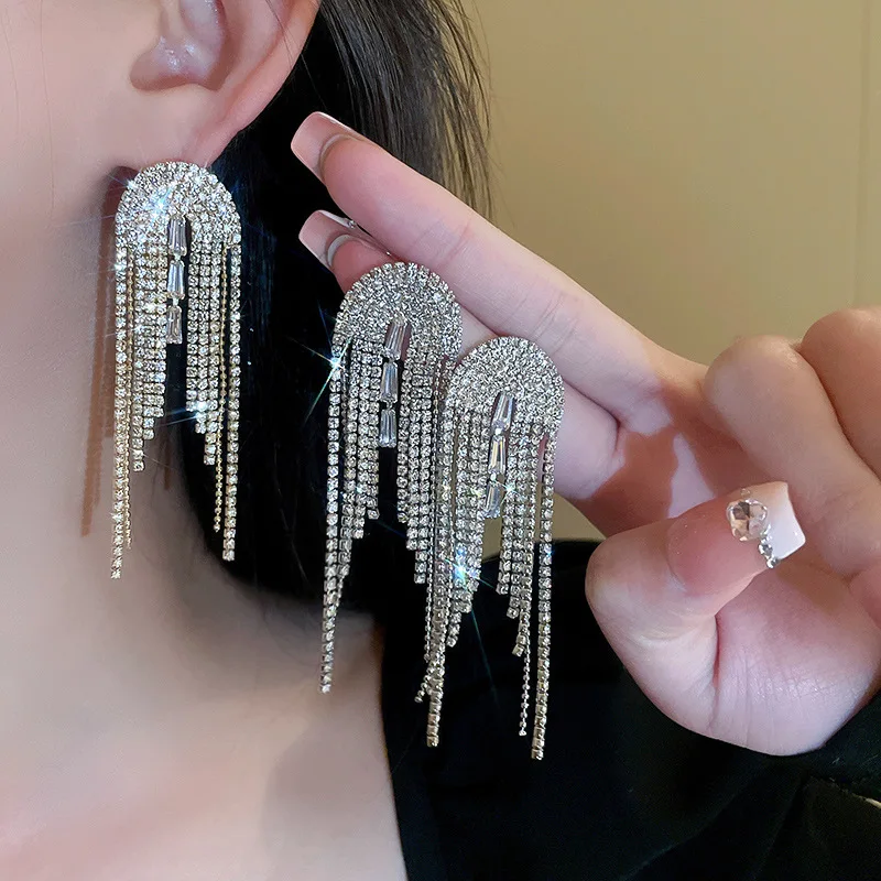 

KAITIN Silver Needle Set Diamond Tassel Women Earrings Metal Design Luxury Style Earring for Women Female Fashion Jewelry Party